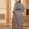 Satin Robes Silver Leopard Long Sleeves Plus Size Nightwear - Image 2