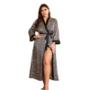 Satin Robes Silver Leopard Long Sleeves Plus Size Nightwear - Image 5