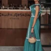 High Waist Vestidos Spring Plaid Flying Sleeve Midi Dress - Image 2