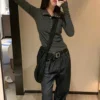 Button Up Long Sleeve Slim Autumn Top - Image 3