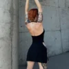 Gothic Halter Metal Circle Mini Dress - Image 2