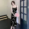 French Vintage Elegant Wave Stripe Dress - Image 5