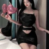 Gothic Strap Hollow Short Pu Leather Mini Dress - Image 4