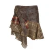 American Retro Asymmetrical Plaid Short Skirt - Image 5