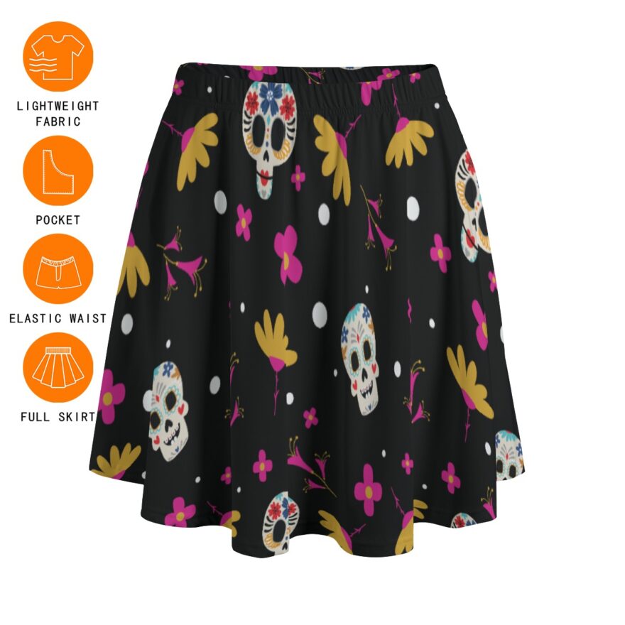 Gothic Skull Flower Bazyrey Skirts With Pocket - Image 5