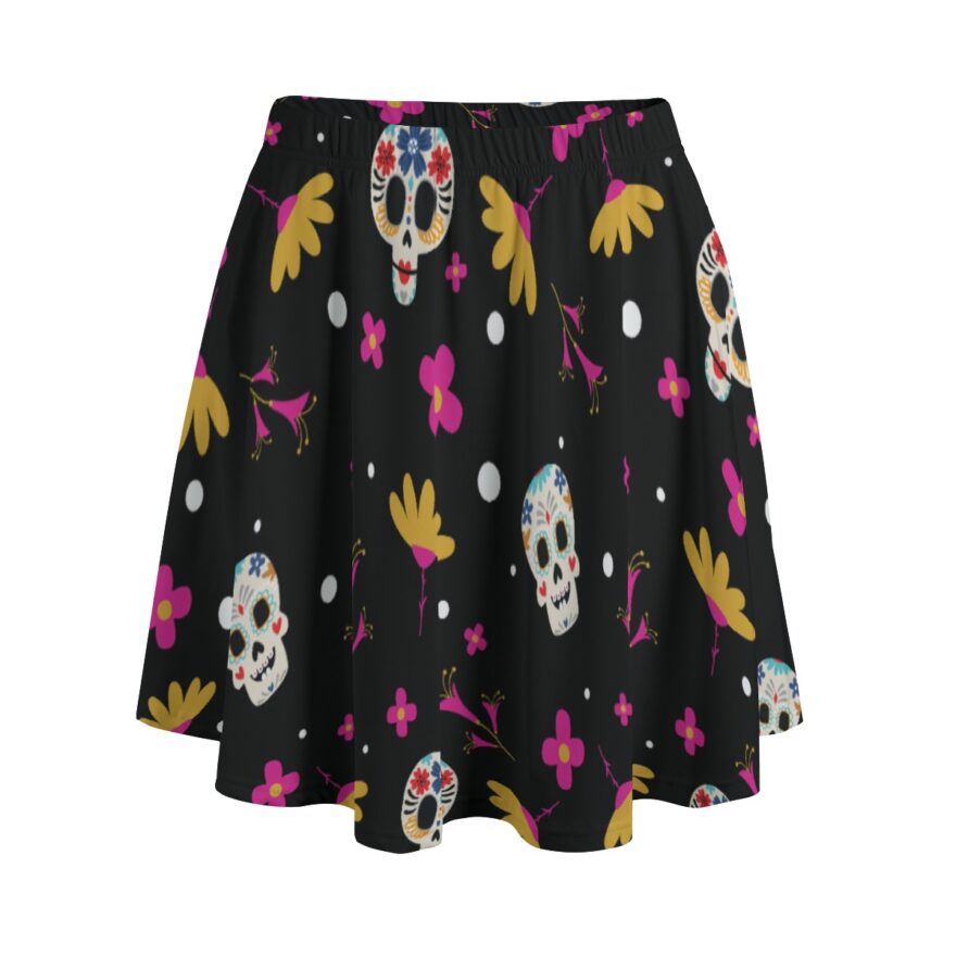 Gothic Skull Flower Bazyrey Skirts With Pocket