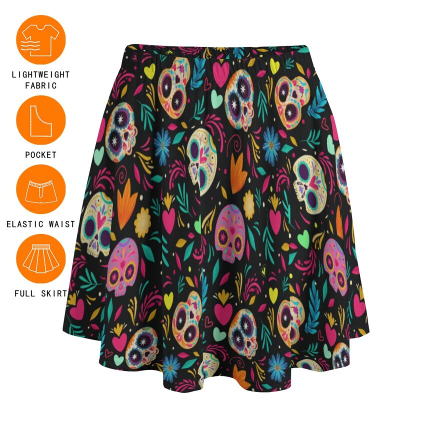 Gothic Colour Skulls Bazyrey Skirt With Pockets - Image 5