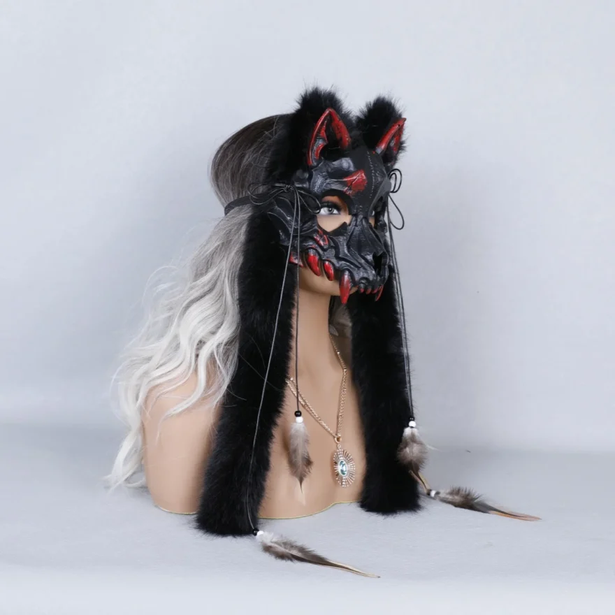 Elegant Faux Fur Wolf Head Mask - Image 4