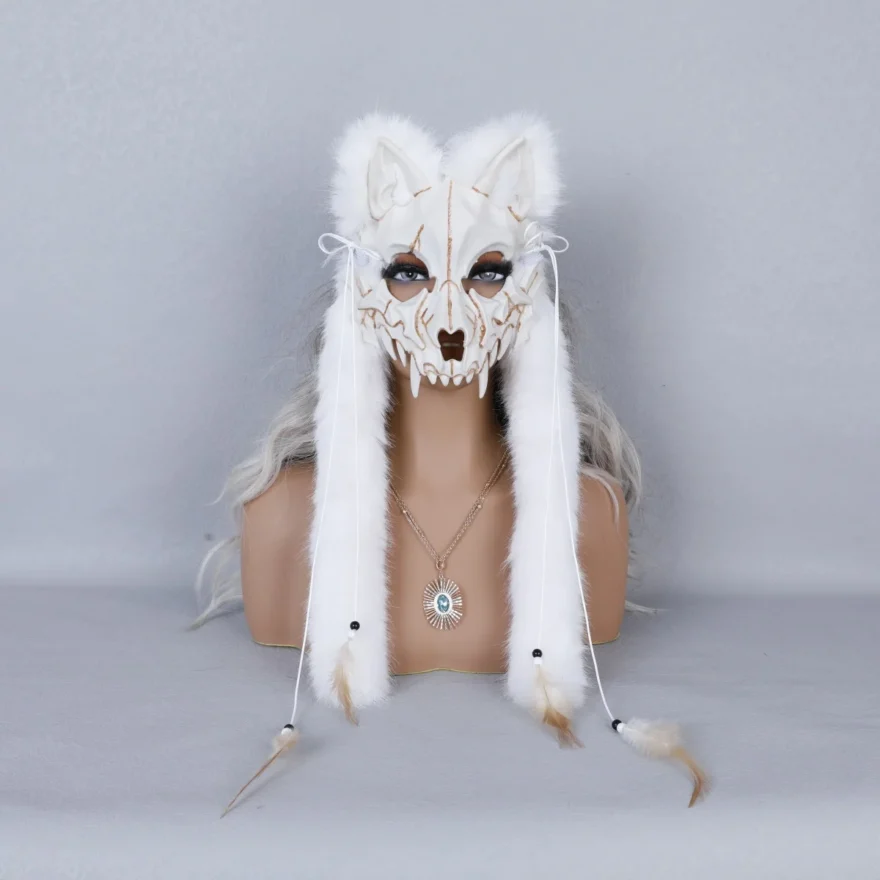 Elegant Faux Fur Wolf Head Mask - Image 2