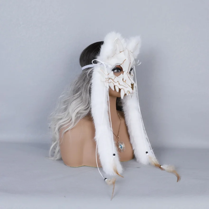Elegant Faux Fur Wolf Head Mask - Image 5