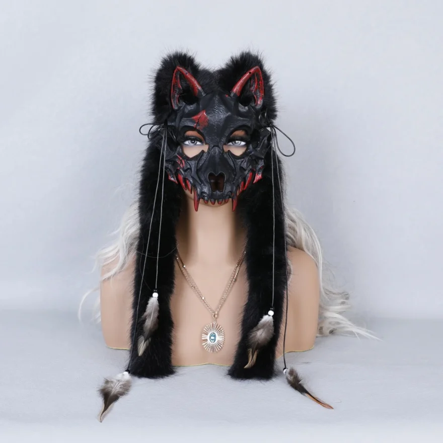 Elegant Faux Fur Wolf Head Mask