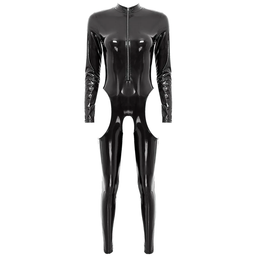Gothic Zipper Stand Collar Lingerie Catsuit - Image 3