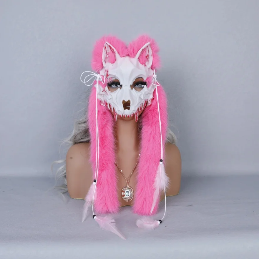 Elegant Faux Fur Wolf Head Mask - Image 3